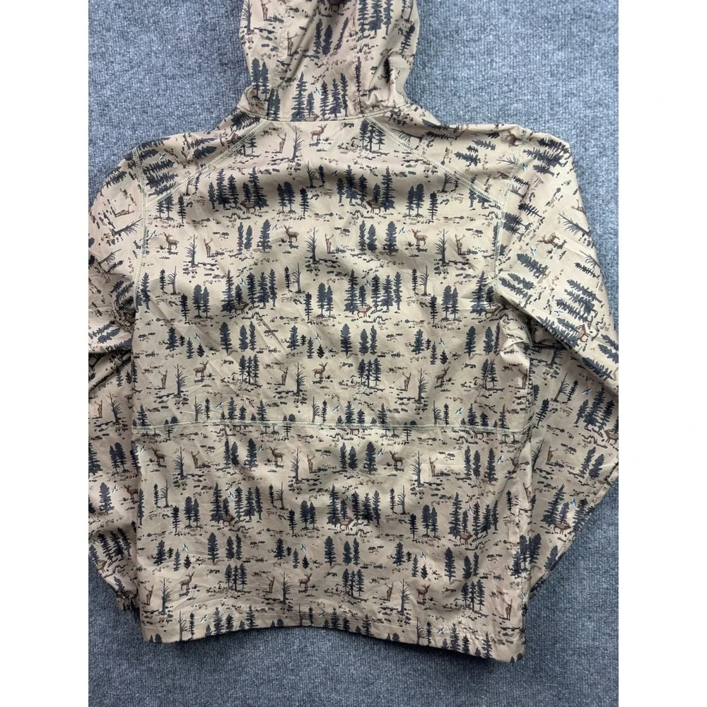 Columbia Hooded Windbreaker Mens Medium Tan Forest Deer Print Full Zip Jacket